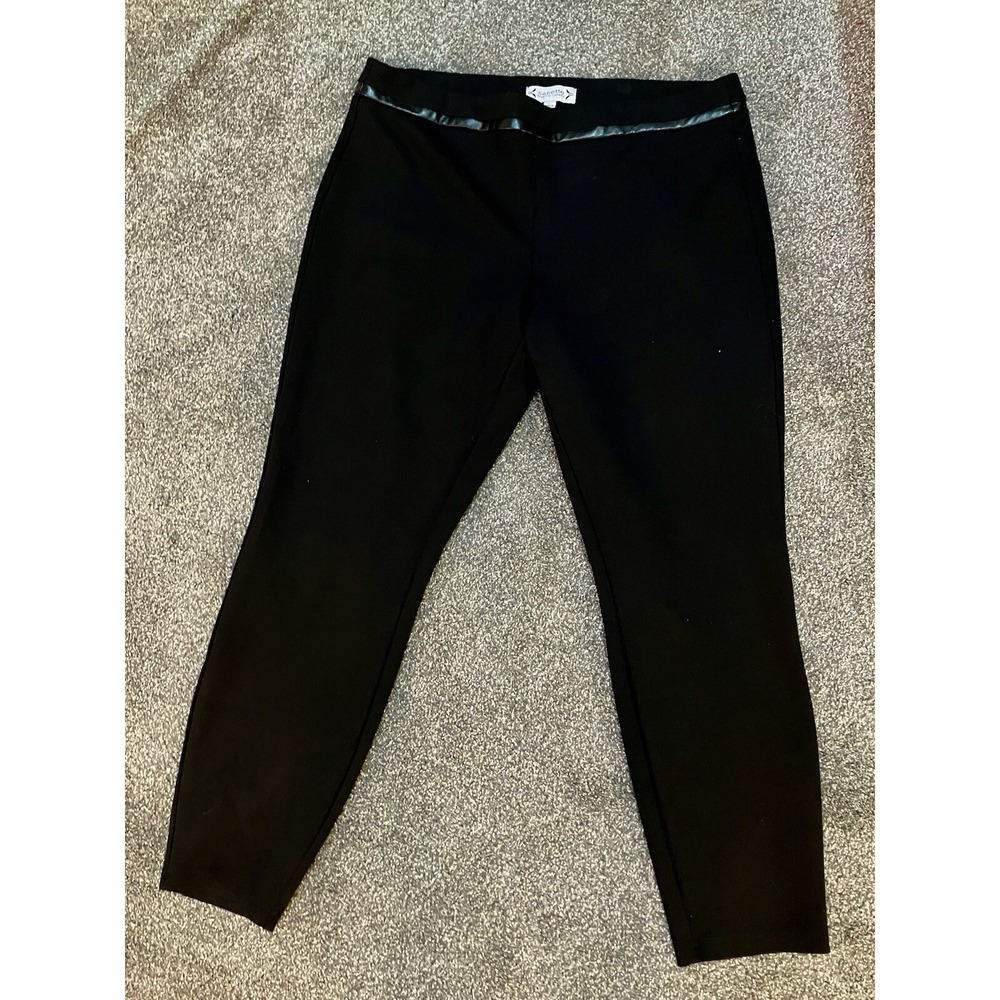 Nanette‎ Lepore Women's Large Deep Black Pull On Faux Leather Trim Stretch Pants